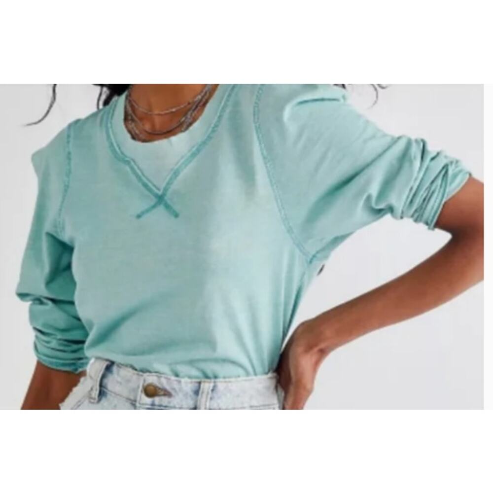 Free People Women's Clover Puff Shoulder Top Small Blue